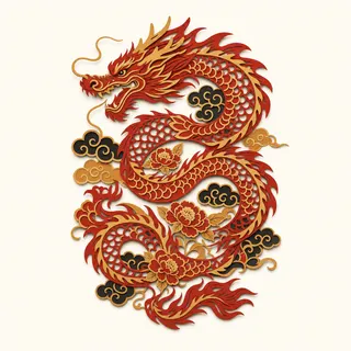 Papercut-style illustration of the Dragon